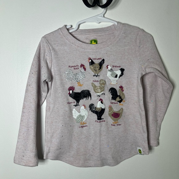 John Deere Other - John Deere Toddler Girls Chicken Graphic Long Sleeve Shirt Pink Glitter 4T